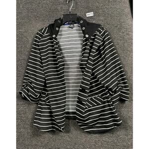 Torrid Knit Blazer Jacket Womens Size 1X Black White Stripe Hooded